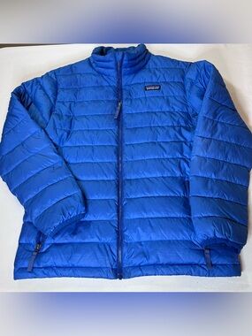 Patagonia Down Sweater Jacket Boys XL 14 Blue Puffer Full Zip Warm Lightweight